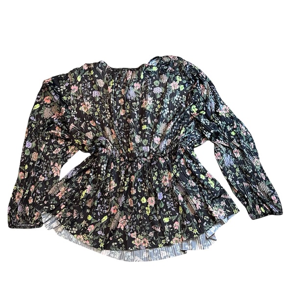 Asos Curve Floral Plisse Assymetric Wrap Long Sleeve Blouse Women’s 20 Plus Size - Picture 3 of 6
